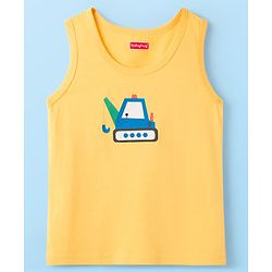 Babyhug 100% Cotton Knit Sleeveless Sando Vests With Stripes & Truck Print Pack of 3 - White & Yellow