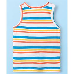 Babyhug 100% Cotton Knit Sleeveless Sando Vests With Stripes & Truck Print Pack of 3 - White & Yellow