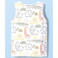 Babyhug 100 % Cotton Knit Sleeveless Sandos with Animal Print & Stripes Pack of 3 - Multicolor