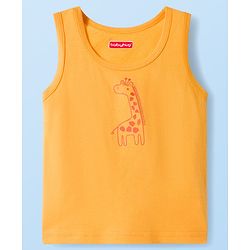 Babyhug 100 % Cotton Knit Sleeveless Sandos with Animal Print & Stripes Pack of 3 - Multicolor