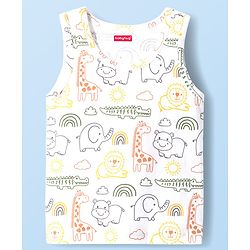 Babyhug 100 % Cotton Knit Sleeveless Sandos with Animal Print & Stripes Pack of 3 - Multicolor