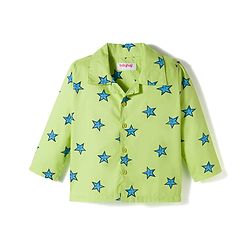 Babyhug Cotton Woven Full Sleeves Co-ords Night Suit With Star Print - Green
