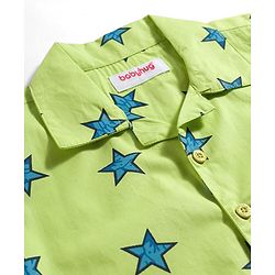 Babyhug Cotton Woven Full Sleeves Co-ords Night Suit With Star Print - Green