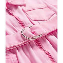 Babyhug Cotton Knit Half Sleeves Solid Color Frock with Belt - Pink