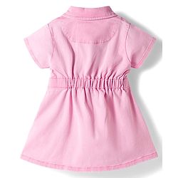 Babyhug Cotton Knit Half Sleeves Solid Color Frock with Belt - Pink