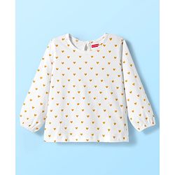 Babyhug Cotton Knit Full Sleeves Inner Tee & Frock With Heart Print & Rabbit Embroidery - Yellow & White