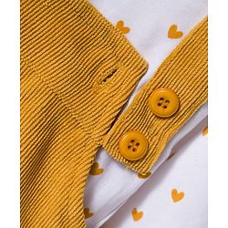 Babyhug Cotton Knit Full Sleeves Inner Tee & Frock With Heart Print & Rabbit Embroidery - Yellow & White