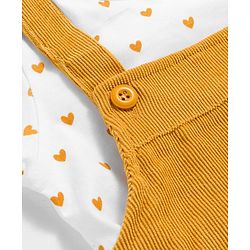 Babyhug Cotton Knit Full Sleeves Inner Tee & Frock With Heart Print & Rabbit Embroidery - Yellow & White