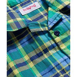 Babyhug Cotton Woven Full Sleeves Co-ords Night Suit With Checks  - Blue