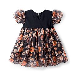 Babyhug Cotton Woven Half Sleeves Frock With Floral Print - Black