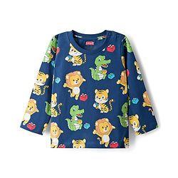 Babyhug Cotton Knit Full Sleeves Co-ords Night Suit With Animal Print - Navy Blue