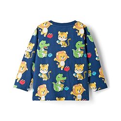 Babyhug Cotton Knit Full Sleeves Co-ords Night Suit With Animal Print - Navy Blue