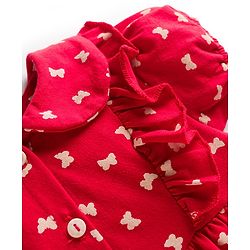 Babyhug Cotton Knit Half Sleeves Frock With Butterfly Print - Red