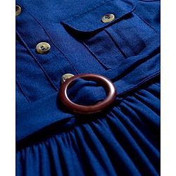 Babyhug Cotton Woven Half Sleeves Solid Frock - Navy Blue