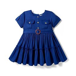 Babyhug Cotton Woven Half Sleeves Solid Frock - Navy Blue