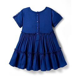 Babyhug Cotton Woven Half Sleeves Solid Frock - Navy Blue