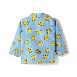 Babyhug Cotton Woven Full Sleeves Co-ords Night Suit With Smiley Print - Blue