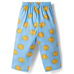 Babyhug Cotton Woven Full Sleeves Co-ords Night Suit With Smiley Print - Blue