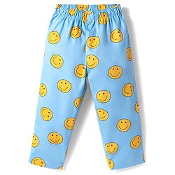 Babyhug Cotton Woven Full Sleeves Co-ords Night Suit With Smiley Print - Blue