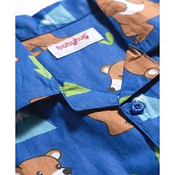 Babyhug Cotton Woven Full Sleeves Night Suit With Animal Print - Navy Blue