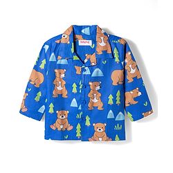 Babyhug Cotton Woven Full Sleeves Night Suit With Animal Print - Navy Blue