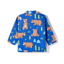 Babyhug Cotton Woven Full Sleeves Night Suit With Animal Print - Navy Blue