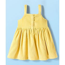 Babyhug Single Jersey Knit Half Puffed Sleeves Frock with Inner Tee & Floral Embroidery - Yellow & White
