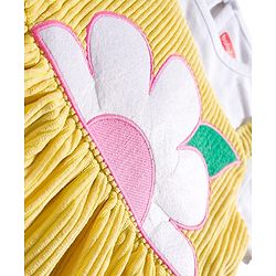 Babyhug Single Jersey Knit Half Puffed Sleeves Frock with Inner Tee & Floral Embroidery - Yellow & White