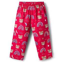 Babyhug Cotton Woven Full Sleeves Co-ord Night Suit With Teddy Bear & Unicorn Print - Red