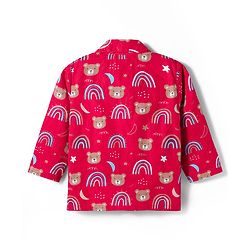 Babyhug Cotton Woven Full Sleeves Co-ord Night Suit With Teddy Bear & Unicorn Print - Red