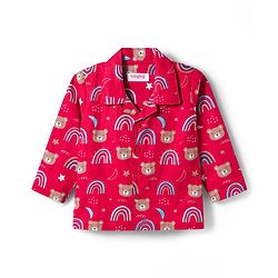 Babyhug Cotton Woven Full Sleeves Co-ord Night Suit With Teddy Bear & Unicorn Print - Red