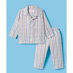Babyhug Cotton Woven Full Sleeves Checks Co-ord Night Suit - White