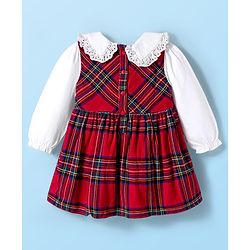 Babyhug Cotton Woven Full Sleeves Checkered Frock with Bow Applique - Red