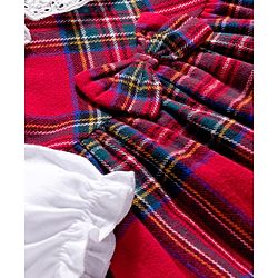Babyhug Cotton Woven Full Sleeves Checkered Frock with Bow Applique - Red