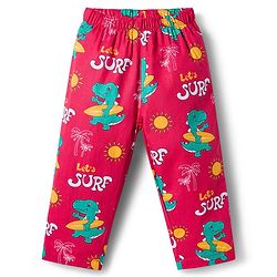 Babyhug Cotton Woven Full Sleeves Co-ord Night Suit With Dino Print - Red