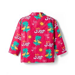 Babyhug Cotton Woven Full Sleeves Co-ord Night Suit With Dino Print - Red