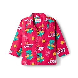 Babyhug Cotton Woven Full Sleeves Co-ord Night Suit With Dino Print - Red