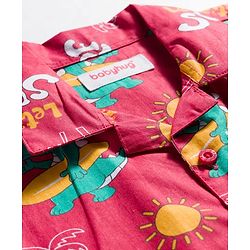 Babyhug Cotton Woven Full Sleeves Co-ord Night Suit With Dino Print - Red