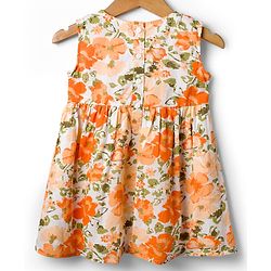 Babyhug Cotton Woven Floral Printed Frock with Half Sleeves Shrug - Orange