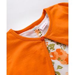 Babyhug Cotton Woven Floral Printed Frock with Half Sleeves Shrug - Orange