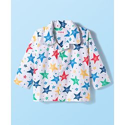 Babyhug Cotton Woven Full Sleeves Co-ord Night Suit With Star Print - White