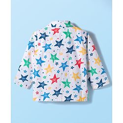 Babyhug Cotton Woven Full Sleeves Co-ord Night Suit With Star Print - White