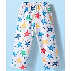 Babyhug Cotton Woven Full Sleeves Co-ord Night Suit With Star Print - White
