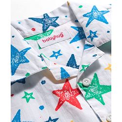 Babyhug Cotton Woven Full Sleeves Co-ord Night Suit With Star Print - White