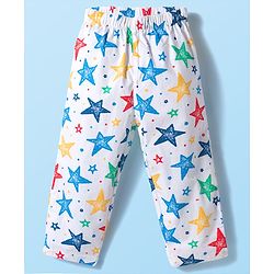 Babyhug Cotton Woven Full Sleeves Co-ord Night Suit With Star Print - White