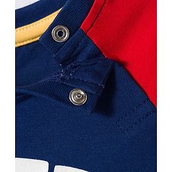Babyhug Cotton Knit Full Raglan Sleeves T-Shirt With Animal Print - Navy Blue & Red