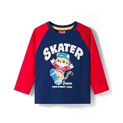 Babyhug Cotton Knit Full Raglan Sleeves T-Shirt With Animal Print - Navy Blue & Red