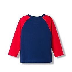 Babyhug Cotton Knit Full Raglan Sleeves T-Shirt With Animal Print - Navy Blue & Red