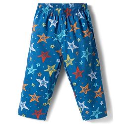 Babyhug Cotton Woven Full Sleeves Co-ord Night Suit With Star Print - Navy Blue