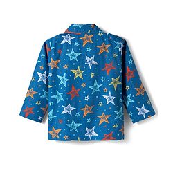 Babyhug Cotton Woven Full Sleeves Co-ord Night Suit With Star Print - Navy Blue